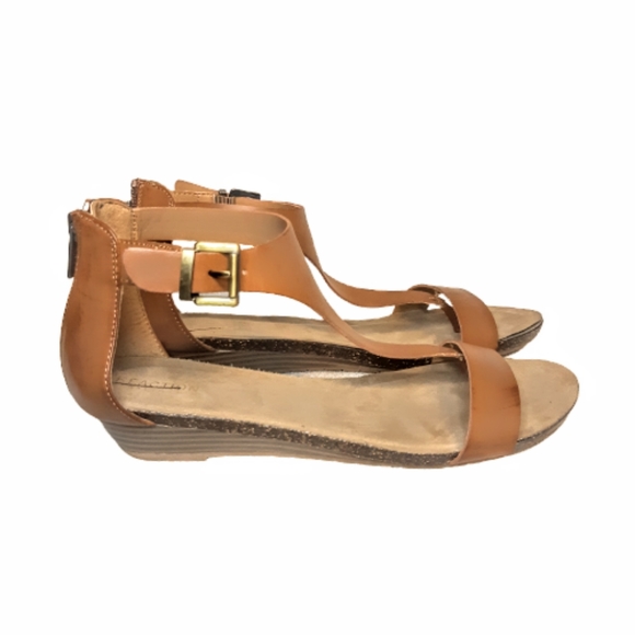 Kenneth Cole Reaction Great Gal T-Strap Wedge Gladiator Summer Sandal Brown boho - Picture 4 of 7